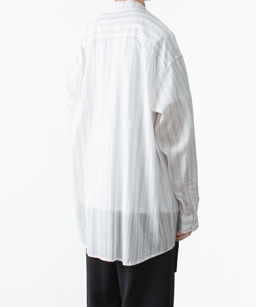 レア 90s〜 FLAX ホワイト 織ストライプ 長袖シャツ L リトアニア製 ATTACHMENT（アタッチメント） シャツ ストライプ レノクロス L/S