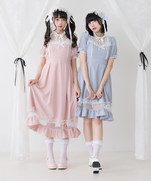 DearMyLove シャツワンピース チュール切替ワンピース
