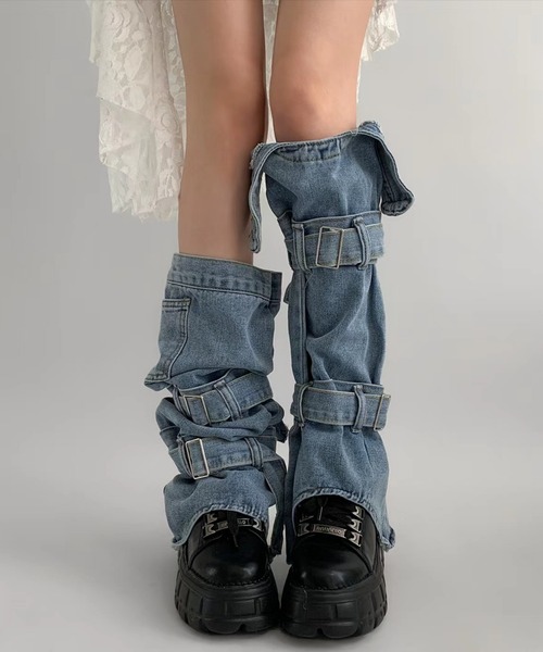 lilful レッグウォーマー ルーズソックス風 デニムレッグ