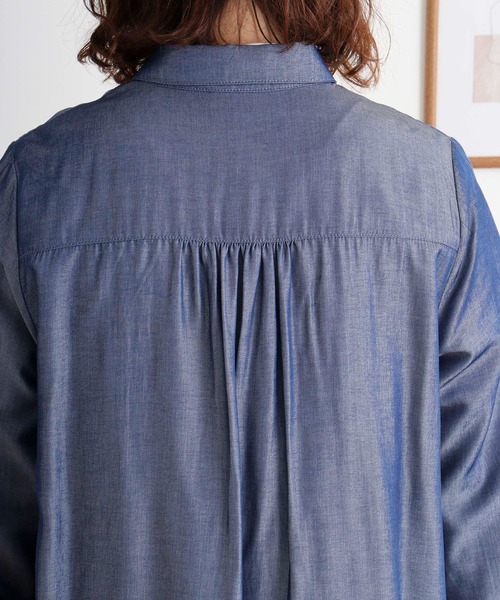ブラウス シャツ BRODIAEA 光沢デニム風シャンブレーシャツ 丸襟長袖ブラウス レディース ブラウス シャツ BRODIAEA 光沢デニム風シャンブレーシャツ 丸襟