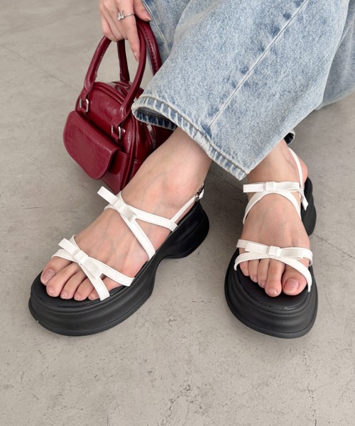 Loueme 厚底 スポーツサンダル サンダル ダブルリボンスポーツサンダル