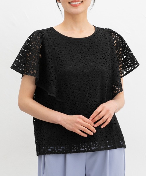 tシャツ フロントボタニカルレーストップス レディース DFFUR. tシャツ シアー刺繍レーストップス レディース