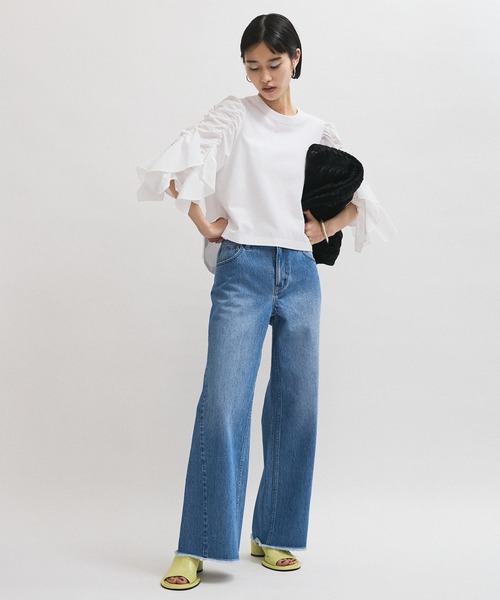 ADAM ET ROPE' tシャツ 「WEB限定」フリルスリーブカットソー