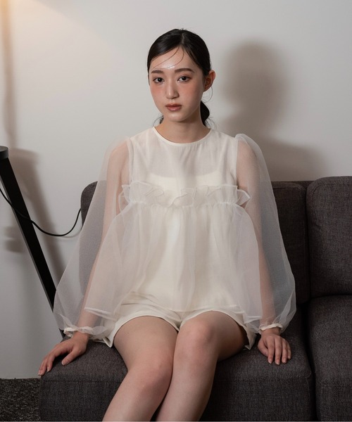 ブラウス シャツ organdy flare blouse / オーガンジーフレアブラウス レディース