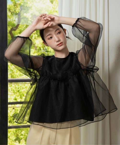 ブラウス シャツ organdy flare blouse / オーガンジーフレアブラウス レディース I_am ブラウス シャツ organdy flare blouse / オーガンジー