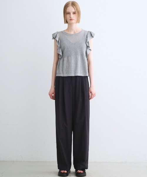 three dots（スリー ドッツ） tシャツ Shimmer sweater ruffle top
