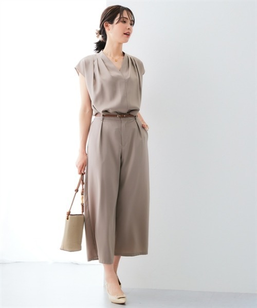 Plage　SATIN BOXYブラウス　ワイドスリーブ　とろみ感　洗える 7days Life Styling ブラウス シャツ 夏 ストレッチショルダータックV