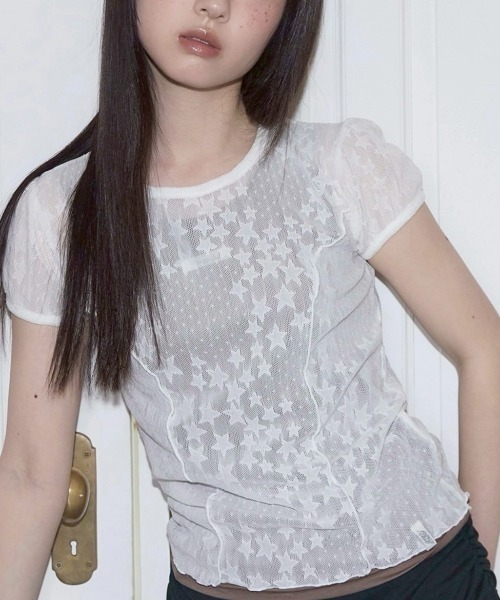 tシャツ 「FANCY CLUB」Wave Puff Lace Tee レディース
