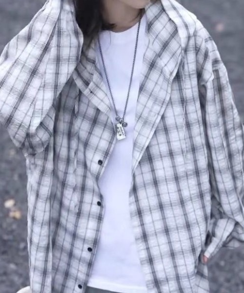 Achic（アシック） ブラウス シャツ フード付きシアーチェックシャツ