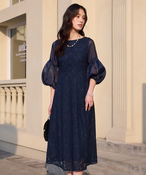 DRESS＋　ドレスプラス　しっとり大人華やかなレースワンピース DRESS+（ドレスプラス） ドレス しっとり大人華やかなレースワンピース