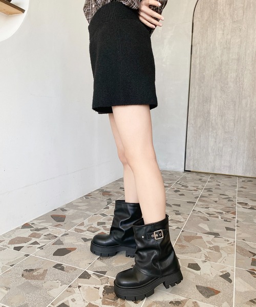 moment+ ブーツ 厚底ショートカバーブーツ レディース : ZOZOTOWN