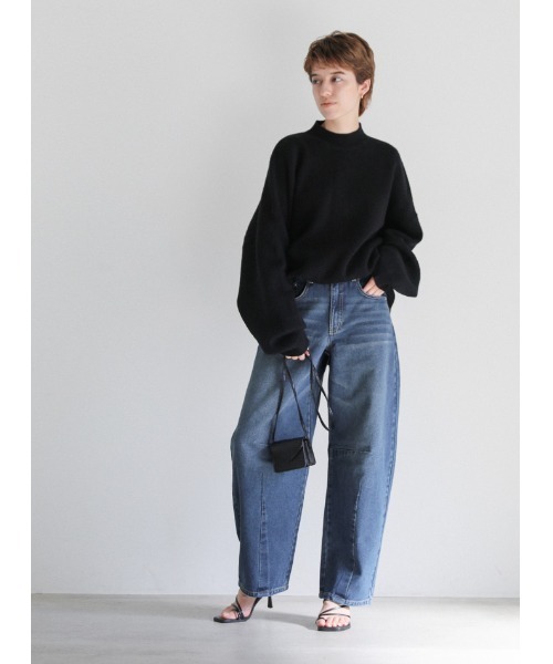 [select MOCA] обработка Denim брюки MEDIUM темный индиго голубой женский 