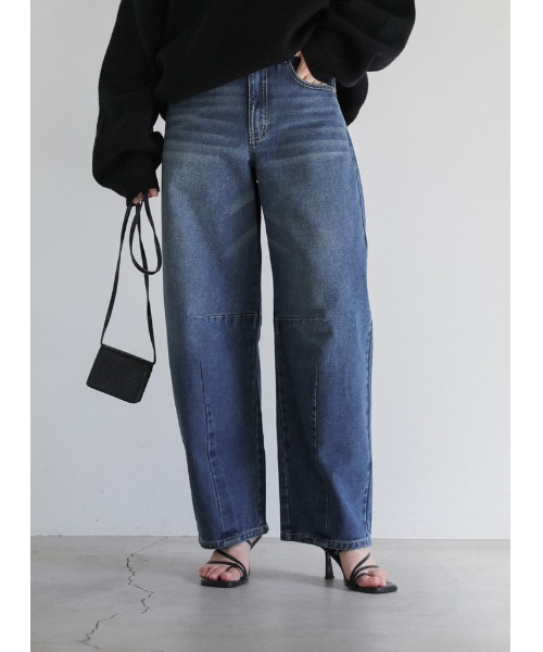[select MOCA] обработка Denim брюки MEDIUM темный индиго голубой женский 
