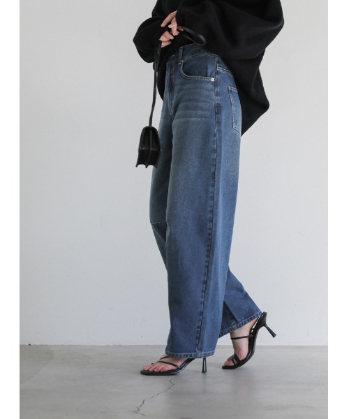[select MOCA] обработка Denim брюки MEDIUM темный индиго голубой женский 