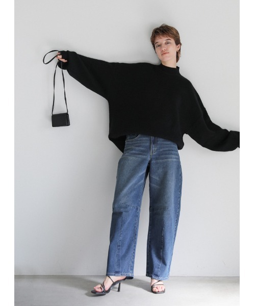 [select MOCA] обработка Denim брюки MEDIUM темный индиго голубой женский 