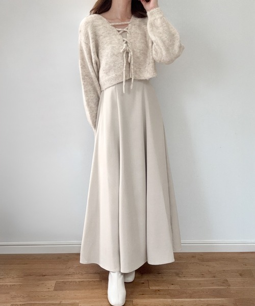 LAUIR（ラウアー） ワンピース レースアップニットトップス+フレア
