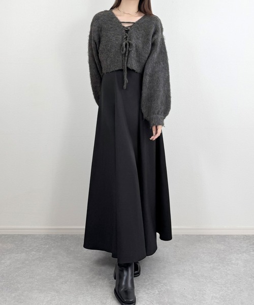 LAUIR（ラウアー） ワンピース レースアップニットトップス+フレア