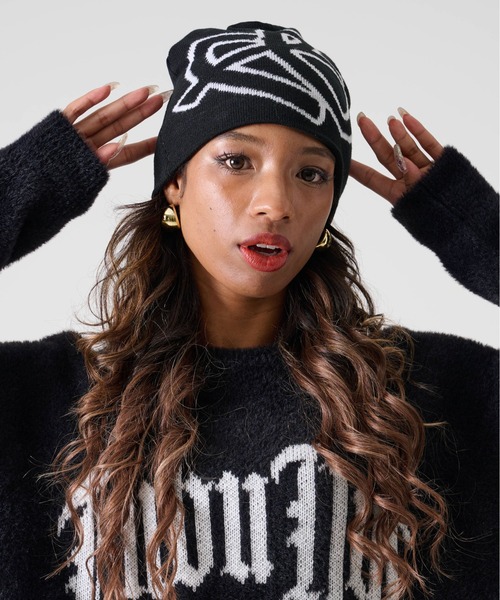 ぼ*ー様 FUC ビーニー　fuc手形ニット　青ビーニー　ニット帽　レア FUBU（フブ） ニット帽 ニットキャップ FBロゴ ビッグ ビーニー ニット