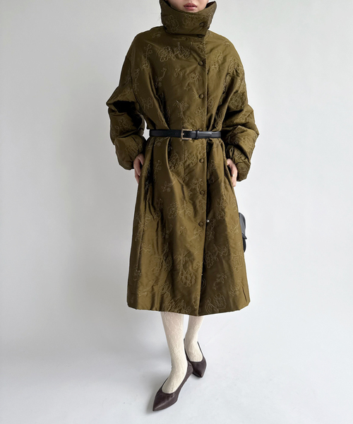 NE QUITTEZ PAS ヌキテパ　ウールコート Poly Dupion Flower Print Quilting Coat | Pasand by ne Quittez pas