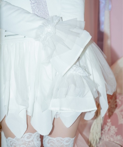 AVENCHUMU ワンピース Rhinestone cross chiffon hem one-piece