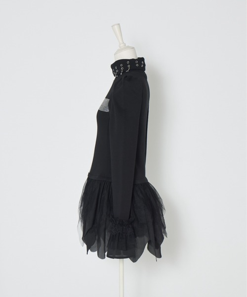AVENCHUMU ワンピース Rhinestone cross chiffon hem one-piece