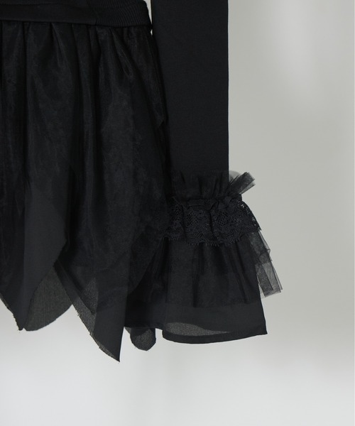 AVENCHUMU ワンピース Rhinestone cross chiffon hem one-piece