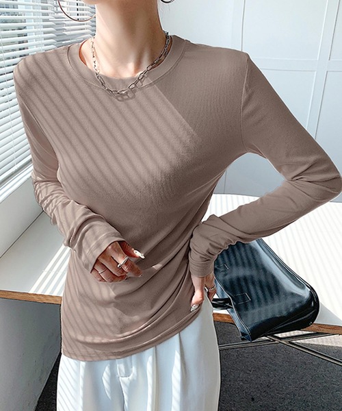 tシャツ ふわもちもち両面起毛蓄熱ラウンドネックトップス レディース