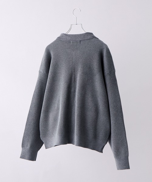 CLEL ベーシック/スプレー畦編みニットシャツカーディガン Gray M CLEL（クレイル） カーディガン 「CLEL」Basic/Spray Rib Knit Shirt