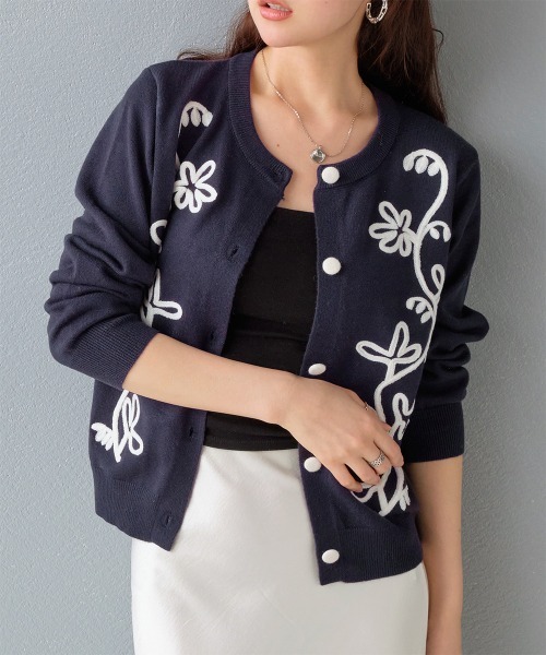 【美品】Y's 黒 花柄刺繍 長袖カーディガン カーディガン フラワー柄 コード刺繍ニットカーディガン レディース