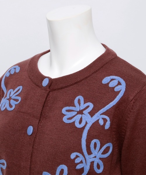 カーディガン フラワー柄 コード刺繍ニットカーディガン レディース