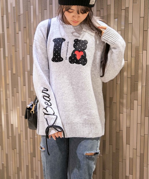 ニット セーター 「I?Bear×袖ロゴ」ふわもちニットトップス 冬