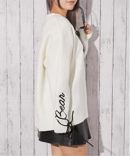 ニット セーター 「I?Bear×袖ロゴ」ふわもちニットトップス 冬
