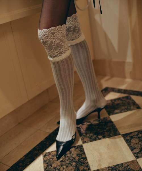 Carmelo 靴下 Lace Over-Knee socks (white/gray/black) レディース