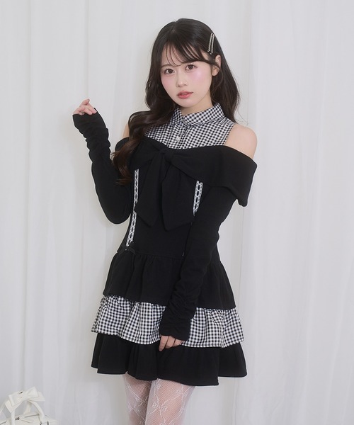 Honey Cinnamon（ハニーシナモン） ワンピース オフショルリボン