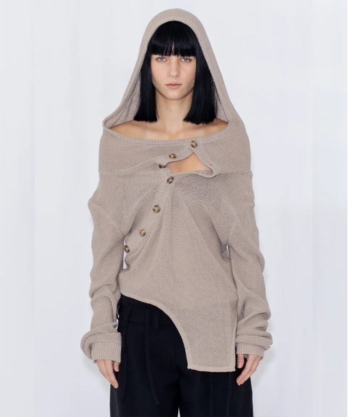 VIAVANDA ニット セーター OPEN KNIT HOODED TOP レディース