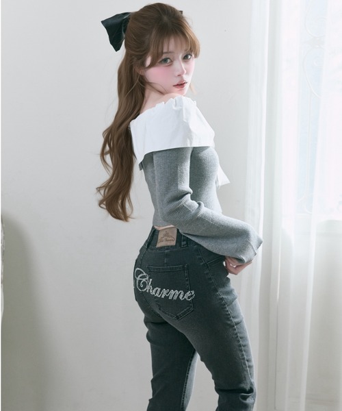 ジーンズ デニム デニムパンツ 「Belle Charme」Back Logo Flare Denim レディース_1
