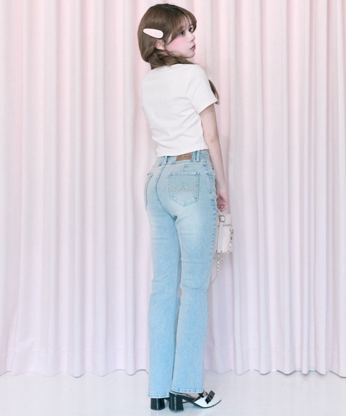 ジーンズ デニム デニムパンツ 「Belle Charme」Back Logo Flare Denim レディース_6