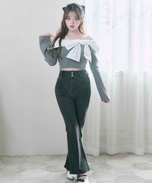 ジーンズ デニム デニムパンツ 「Belle Charme」Back Logo Flare Denim レディース_9