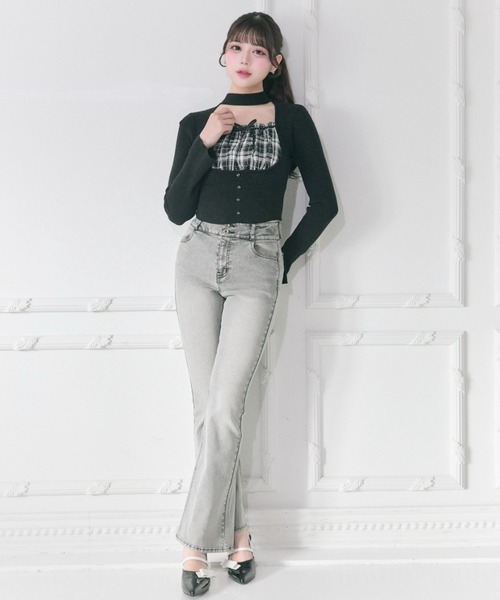 ジーンズ デニム デニムパンツ 「Belle Charme」Back Logo Flare Denim レディース_11