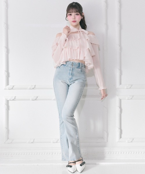 ジーンズ デニム デニムパンツ 「Belle Charme」Back Logo Flare Denim レディース_12