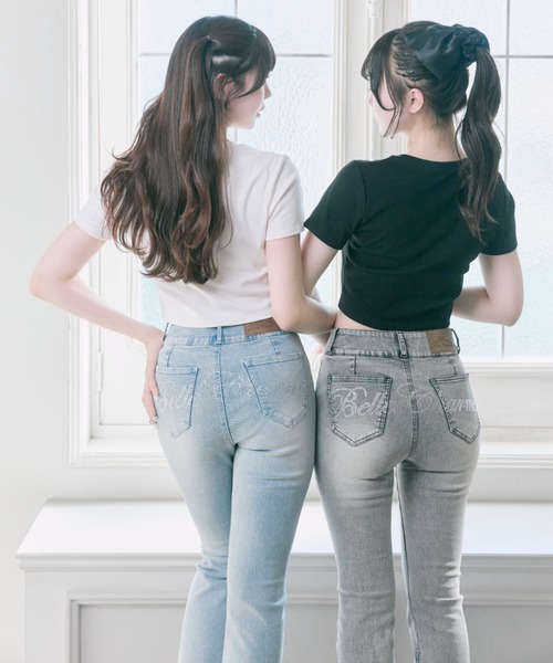 ジーンズ デニム デニムパンツ 「Belle Charme」Back Logo Flare Denim レディース_18