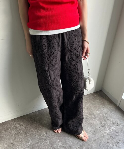 ワイドパンツ パンツ レースパンツ レディースの画像