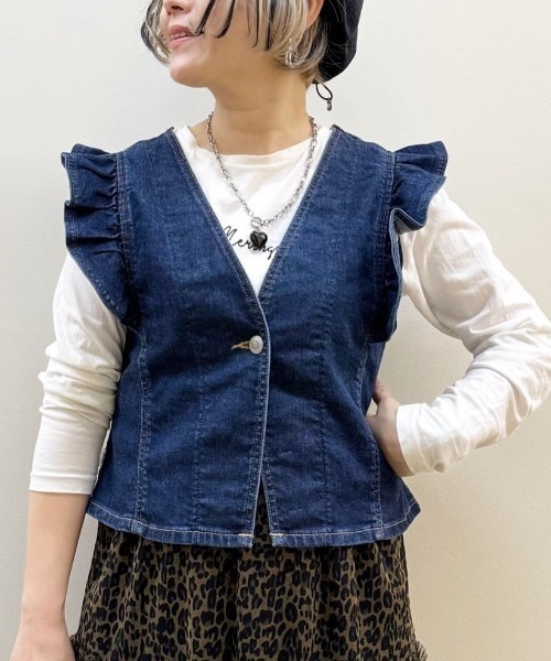 デニム❤︎フリル❤︎ノースリ デニムビスチェ紐フリルノースリーブ | ファッション通販サイト NUGU