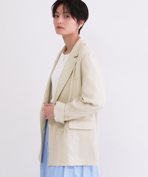 ジャケット テーラードジャケット 「UVケア／接触冷感」ダブルブレストジャケット「防シワ加工／洗える」 レディースの画像