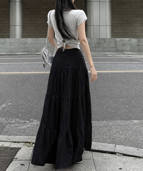  ティアードスカート ブラック M ロング スカート ティアードロングスカート : ZOZOTOWN Yahoo!店