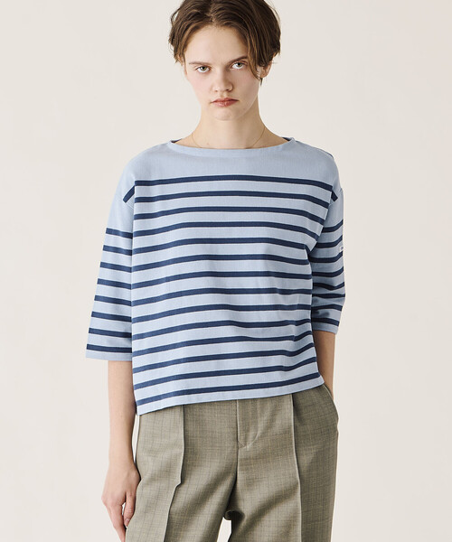 ORCIVAL オーシバル カットソー Tシャツ トップス 長袖 ボーダー オーバーサイズ ボートネック サイドスリット コットン 綿 OR-C0139 MER 22秋冬 ブラウン ホワイト【レディース】【中古】【美品】 ORCIVAL（オーシバル） 最大51%☆5/13限定 カットソー 長袖 レディース