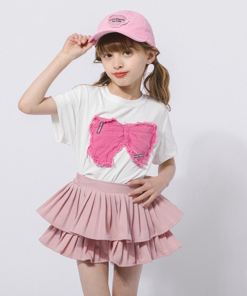 アンサンブル リボンメッシュTシャツセット キッズ 子供服 女の子 URBAN CHERRY（アーバンチェリー） tシャツ フリンジリボンデザイン