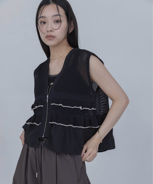 Eimee Law（エイミーロウ） ベスト ジレ ティアードフリル メッシュ