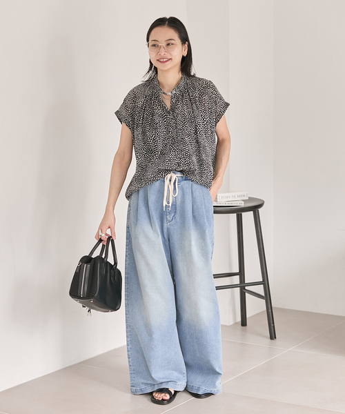 ワイドパンツ ジーンズ デニム デニムパンツ 「追加2」TuckEasyDENIM By COOLMAX(R)fabric レディースの画像