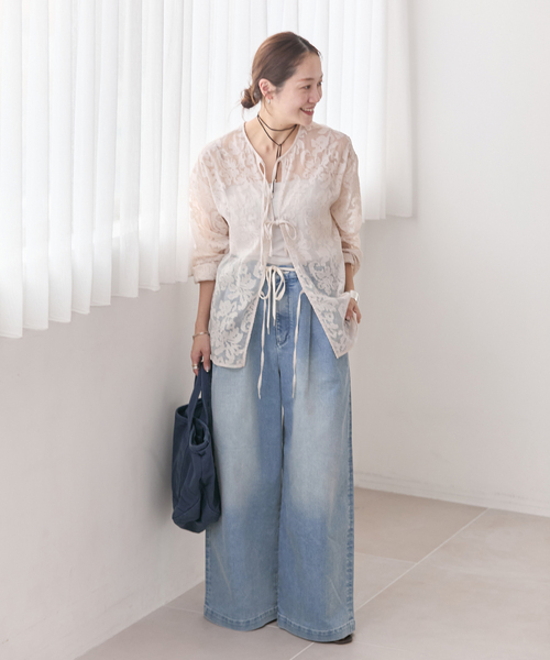 ワイドパンツ ジーンズ デニム デニムパンツ 「追加2」TuckEasyDENIM By COOLMAX(R)fabric レディースの画像